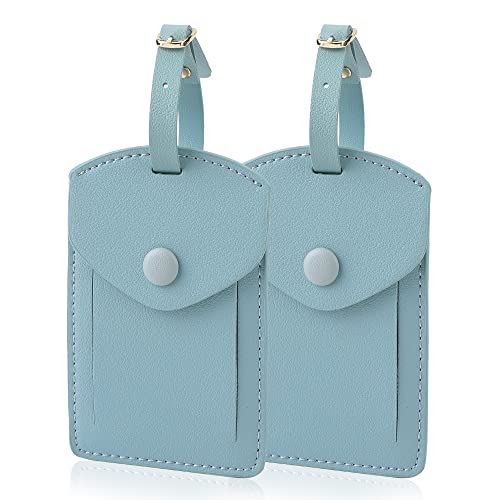 Kevancho Leather Smart Luggage Tags for Men Women, Suitcase Labels Baggage Tote Bag Tag ID Tags with Full Back Privacy Cover for Carnival Cruise Ships, Travel Accessories Tags Set of 2 PCS (Blue)