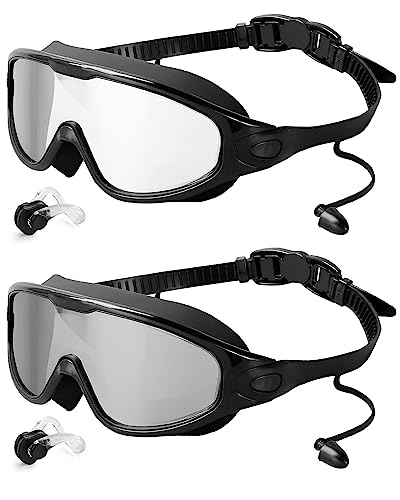 Rantizon Swim Goggles 2 Pack, Wide View Anti Fog&UV Swimming Goggles for Audlt, No Leaking Swim Glasses for Men Women Youth