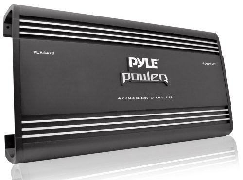 Pyle 4 Channel Car Stereo Amplifier - 4000W High Power 4-Channel Bridgeable Audio Sound Auto Small Speaker Amp Box w/ MOSFET, Crossover, Bass Boost Control, Silver Plated RCA Input Output -PLA4478
