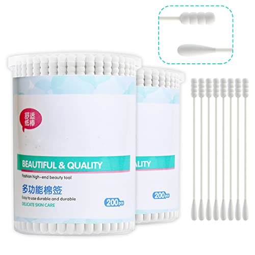 400pcs Organic Cotton Swabs for Infant Baby/kid/Adult, Round&Spiral Head Qtip for Baby Ear Nose Clean, 100% Cotton Double Tipped Paper Sticks Multipurpose Cotton Buds