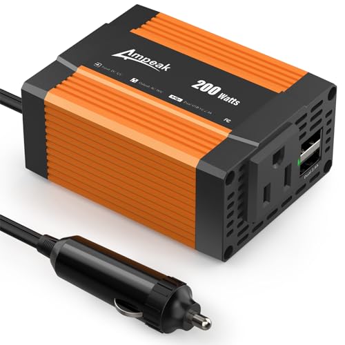 Ampeak 200W Car Power Inverter 4.8A Dual USB Ports AC Outlet Car Inverter DC 12V to AC 110 Car Plug Adapter