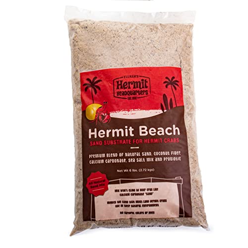 Fluker's Hermit Crab Sand, 6 lbs - All-Natural Pre-blended Substrate with Coconut Fiber & Sea Salt for Water Retention, Calcium Carbonate for Burrowing, Probiotics for Waste Breakdown, Ideal Hermit Crab Bedding for Tank