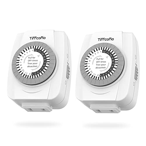 TiFFCOFiO Indoor Mechanical Timers for Electrical Outlets, 2 Prong Plug in Outlt Daily Repeating Light Timer for Indoor Lights, ETL Listed, 2 Pack (2 Pack)