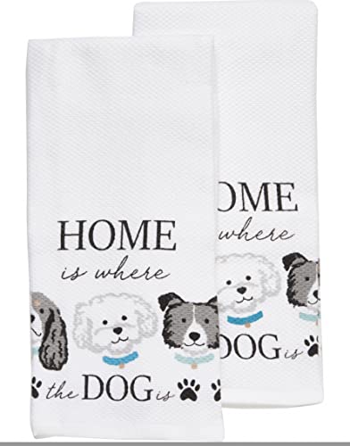 Casaba Home is Where The Dog is - Cute Dogs Kitchen Towel Set - Whimsical Dog Lover Decorative Kitchen Tea Hand Dishcloths Towels Set of Two 100% Ultra Absorbent Cotton