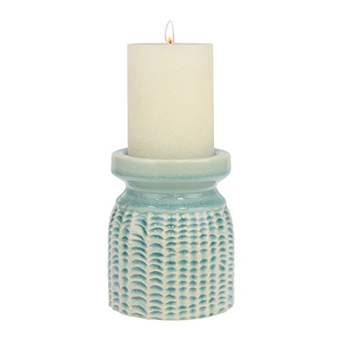 Stonebriar Decorative Textured Pale Ocean Ceramic Pillar Candle Holder, Coastal Home Decor Accents, Beach Inspired Design for the Living Room, Bathroom, or Bedroom of your Seaside Cottage Decor