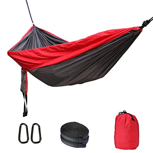 YOOMALL Double Camping Hammock with Tree Straps Support 600 Pounds Easy Set Up Indoor Outdoor Travel (Red & Charcoal)