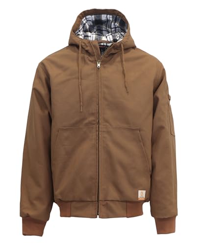 BOCOMAL FR Jacket Insulated Flame Resistant Hoodies Duck Brown Hooded Coat Outwear Light Water Repellent and Oil Resistant.