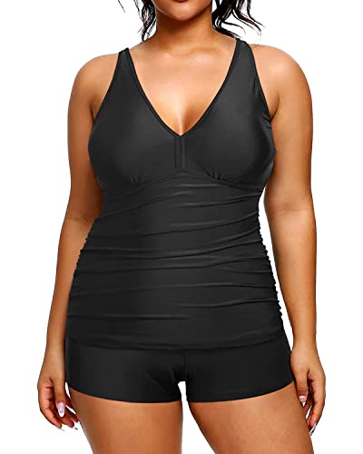 Yonique Womens Plus Size Swimsuits with Shorts Tummy Control Tankini Two Piece Bathing Suits Athletic Swimwear Black 20Plus