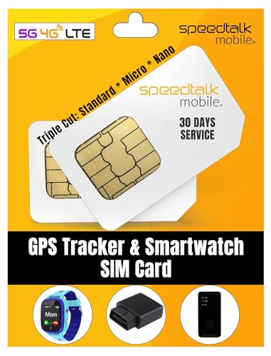 SpeedTalk Mobile $5 Prepaid GSM Sim Card for GPS Tracking Pet Senior Kid Child Car Smart Watch Devices Locators 30-Day Wireless Service