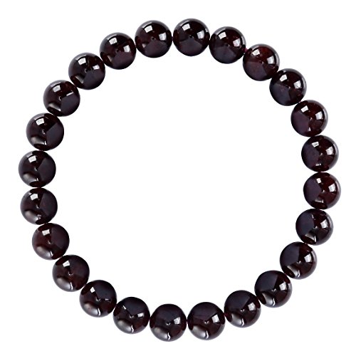 BRCbeads Gemstone Bracelets Natural Red Garnet Genuine Gemstones Birthstone Handmade Healing Power Crystal Beads Elastic Stretch 8mm 7.5 Inch with Gift Box Unisex