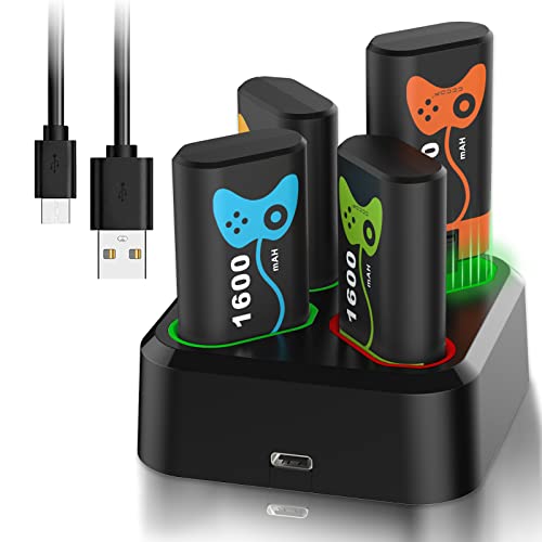 4 x 1600mAH Rechargeable Battery Packs for Xbox One Controller Battery Packs with Charger Dock USB Charger Station for Xbox Series X|S, Xbox One S/One X/One Elite (Color 2)