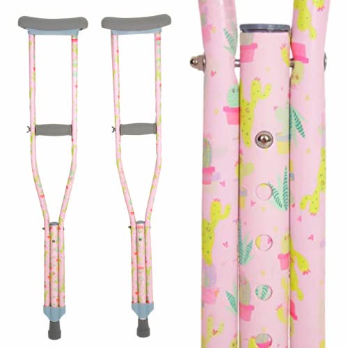 My Crutches-Fashion Designed Colored Youth Junior Crutches for Kids/Teens/Adults w Adjustable Handgrip & Length, Lightweight, Durable Aluminum w Underarm Padding (Cactus, for Heights 3'9' to 4'5')