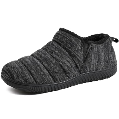 Zizor Men's Comfy Caterpillar Slippers Indoor Outdoor House Shoes, Warm Soft Knit Upper Fuzzy Fleece Lined Memory Foam Sole with Hard Bottom, Black, 8 US