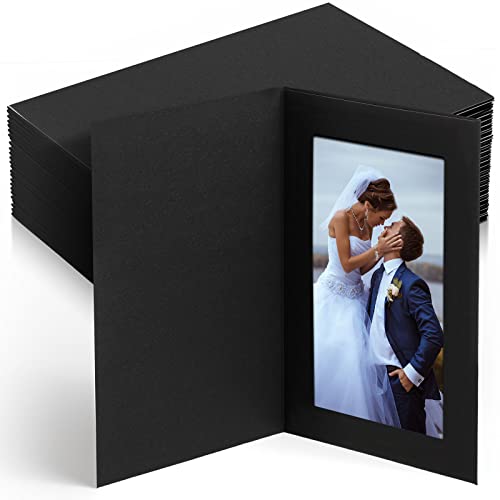 Fainne 150 Pack Photo Folders Cardboard Picture Frame Photo Frame Note Cards Cardboard Photo Folders Paper Greeting Cards Photo Inserts for Portraits Christmas Wedding Graduation (Black, 4 x 6 Inch)