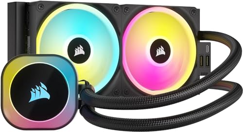 CORSAIR iCUE Link H100i RGB Liquid CPU Cooler - 240mm AIO - QX120 RGB Fans - Fits Intel LGA 1700, AMD AM5 - iCUE Link System Hub Included - Black