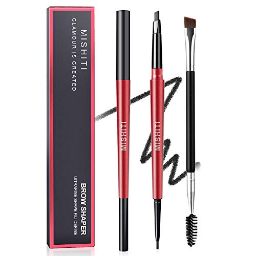 2pcs Eyebrow pencil, Double Ended Waterproof Brow Pen,profession durable sweat-proof Kit,With Eyebrow Brush(Black)