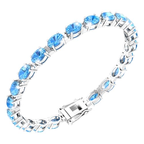Belinda Jewelz - Gemstone Tennis Bracelet, Gemstone Bracelet with 21 Oval Gems, 925 Sterling Silver Birthstone Bracelet, Gemstone Bracelets with Box and Tongue Latch, 7”