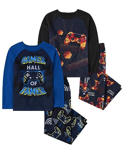The Children's Place Boys' Long Sleeve Top and Pants 2 Piece Pajama Set, Hall of Famer/ 2-Pack, Medium (7/8)