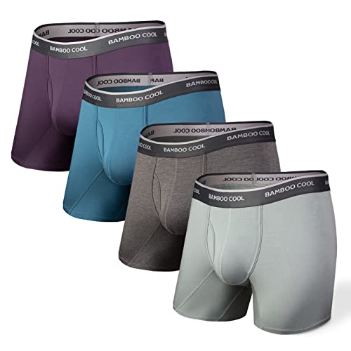 BAMBOO COOL Men's Underwear Boxer Briefs Soft Breathable Moisture Wicking Underwear Bamboo Viscose Performance 4 Pack