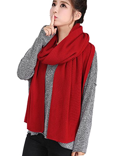 Wander Agio Women's Warm Long Shawl Winter Large Scarf Pure Color Wine Red
