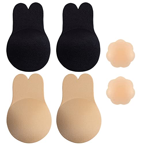 Tonies Sticky Bra Strapless Sticky Invisible Push up Silicone Bra for Backless Dress with Nipple Covers Adhesive Bra(C/D)