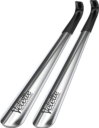 Velette Metal Shoe Horn Long Handle For Seniors, Set of 2, 16.5' Long Shoe Horns For Boots and Cowboy boots, or Extra Long Shoe Horn for Kids