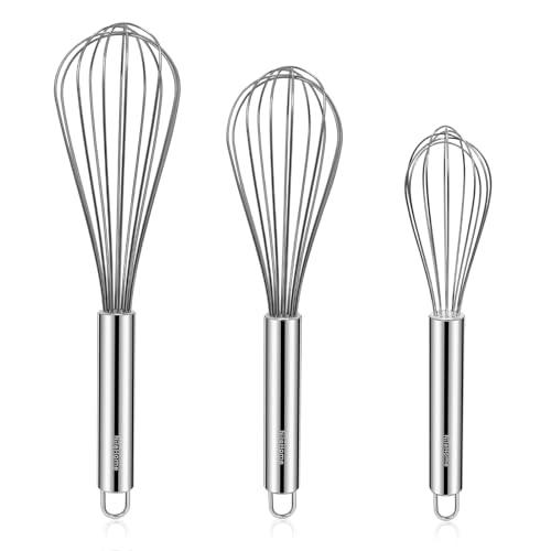 NileHome Stainless Steel Whisk Set 8' 10' 12' Kitchen Whisk Balloon Whisk Kitchen Wisk Wire Whisks for Cooking, Whisking, Blending, Beating, Stirring-3 Pack…