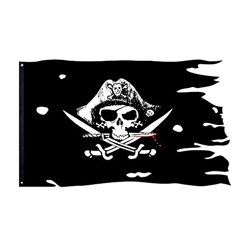 Dead Man's Chest Skull Bones Jolly Roger Flag 3X4.8Fts Crossbone Pirate Banner Creepy Ragged