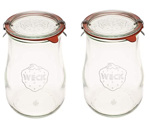 Weck Jars - 50.7 fl oz Weck Tulip Jars 1.5 Liter - Sour Dough Starter Jars - Large Glass Jars for Sourdough - Starter Jar with Glass Lid - Tulip Jar with Wide Mouth - Suitable for Canning and Storage - (2 Jars)