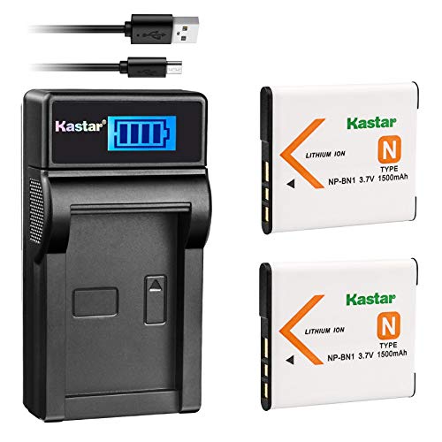 Kastar Battery (X2) & LCD Slim USB Charger for Sony NP-BN1 NPBN1 BC-CSN and Cyber-shot DSC-QX10 QX30 QX100 DSC-TF1 DSC-TX10 TX20 TX30 DSC-W530 DSC-W570 DSC-W650 DSC-W800 DSC-W830 Digital Camera +More