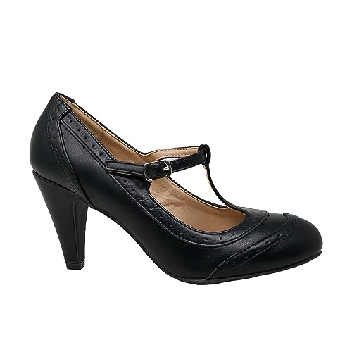 Women's Two Tones Wing Tips Retro Rockability 1950s Vintage T-Strap Pinup Style Pump Flapper