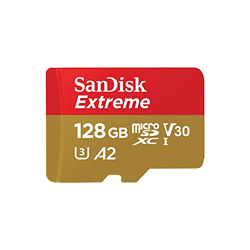 SanDisk 128GB Extreme microSDXC UHS-I Memory Card with Adapter - Up to 190MB/s, C10, U3, V30, 4K, 5K, A2, Micro SD Card - SDSQXAA-128G-GN6MA