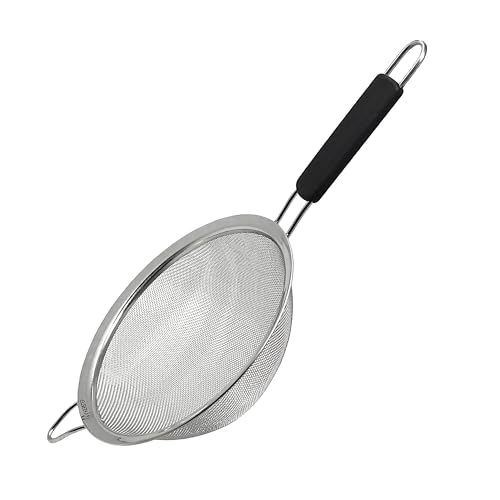 Makerstep 8 Inch Large Mesh Strainer, Stainless Steel, Mesh Sieve with Insulated Handle, Sifter for Rice, Quinoa, Coffee and Tea