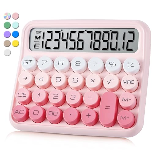 VEWINGL Mechanical Switch Calculator,Pink Calculator Cute 12 Digit Large LCD Display and Buttons,Calculator with Large LCD Display Great for Everyday Life and Basic Office Work.with Battery