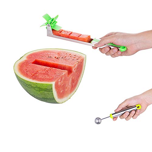 Watermelon Slicer Cutter - Stainless Steel Knife Corer Fruit Vegetable Tools Kitchen Gadgets with Melon Baller Scoop Extra