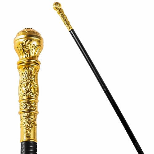Spooktacular Creations Halloween Gold Walking Cane, Costume Walking Stick, Vintage Cane Prop Accessory for Halloween Party Pretend Play Costume, Halloween Dress Up