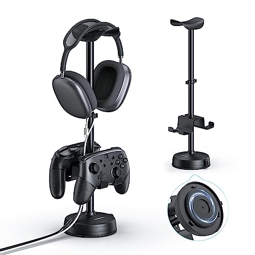 Desktop Headphone Controller Stand Holder with Anti-Slip Heavy Base Stable Suction Cup, Universal Aluminum Headset Controller Storage Organizer Compatible for PS5/Switch Pro/Xbox/Airpods/Beats/Bose