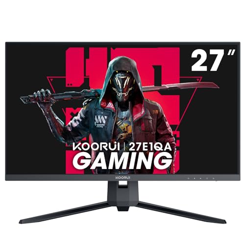 KOORUI 27-inch Gaming Monitor 144Hz QHD(2560 x 1440p) 2K, 1ms, DCI-P3 90% Color Gamut, Adaptive G-Sync, FreeSync Premium, HDMI x 2, DisplayPort, Black