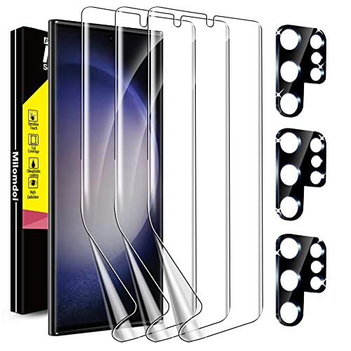 Milomdoi [3+3 Pack] For Samsung Galaxy S23 Ultra Screen Protector [Not Glass] Accessories 3 Pack TPU Film With 3 Pack Tempered Glass Camera Lens Screen Protector for Samsung S23 Ultra Case Friendly