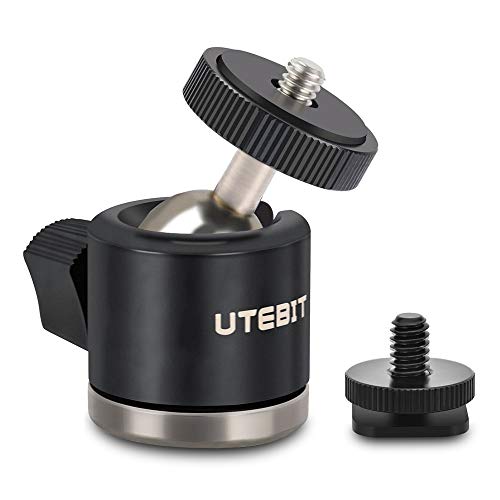 UTEBIT Mini Ball Head, Tripod Head with 1/4' hot Shoe, 360° Rotatable Ball Heads Camera Mount Adapter, Aluminium 20mm Ballhead Compatible with Tripods, Monopods, HTC Vive, SLR Cameras Loading 6.6lb