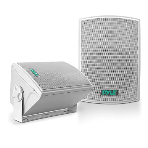 Pyle Dual Waterproof Outdoor Speaker System - 5.25 Inch Pair of White Weatherproof Wall/Ceiling Mounted Speakers w/Heavy Duty Grill, Universal Mount - for Use in The Pool, Patio, Indoor PDWR5T