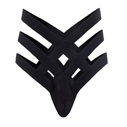 FYMNSI Men’s Sexy Bandage G-String Bulge Pouch Briefs Thong T-Back Strap Bikini Underwear Sleepwear Lingerie Underpants Black XL