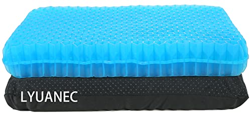 LYUANEC Gel Seat Cushion 2.4 Inch Thick, Double Thicken Layer, Relief Tailbone Pressure, Breathable Honeycomb Design Gel Cushion with Washable Non-Slip Cover for Office Chair, Car Seat, Wheelchair