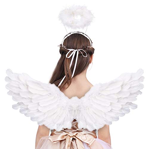 Angel Wings And Halo Angel Wings for Kids Adult Halloween Christmas (White)