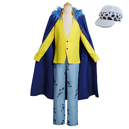 GWOKDAN Anime Trafalgar Water Law Cosplay Costume Cloack Shirt and Pants Halloween Party Outfits Full Set(XL,Blue-H)
