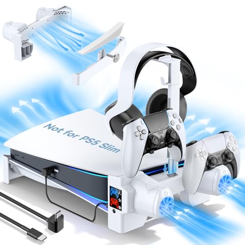 PS5 Horizontal Stand with 3-Level Cooling Fans for Playstation 5 Console, PS5 Accessories Controller Charging Station for PS5 Edge Controller, PS5 Cooling Station (Not Fit PS5 Slim)