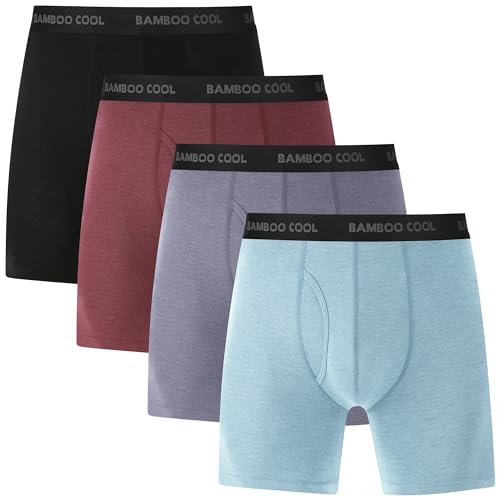 BAMBOO COOL Men’s Underwear boxer briefs Soft Comfortable Bamboo Viscose Underwear Trunks (4 Pack) (L, long boxer briefs)