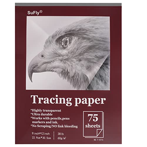 Tracing Paper for Drawing, 9 X 12'' Tracing Paper Pad, 75 Sheets Transparent Vellum Paper for Tracing Pads, 38lb/60gsm Translucent Tracing Paper for Pencil, Trace Images, Sketch, Preliminary Drawing.