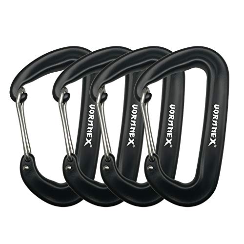 12KN Aluminum Carabiner Clip 4 Pack for Hammocks, 2700lbs Heavy Duty Large Clipping On Camping Accessories, Climbing and More - Black