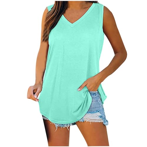 Womens Tshirts Clearance of Sale Plus Size Tops for Women 3X Clearance Tank Tops for Women 2024 Summer V Neck Sleeveless Basic Tanks Loose Fit Flowy Printed Shirts Casual Vacation Beach Blouses